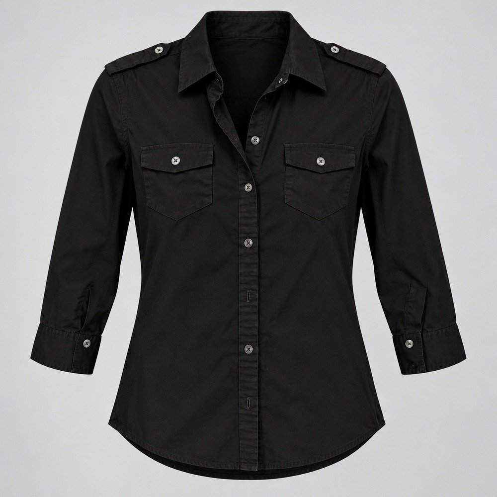 Banana Republic Utility Shirt 8 Black Cotton Epaulettes Safari 3/4 Sleeve